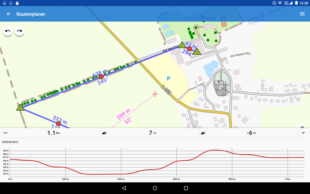 Locus Map Pro - Version 3.26.2 - Das Höhenprofil kann unten eingeblendet werden.