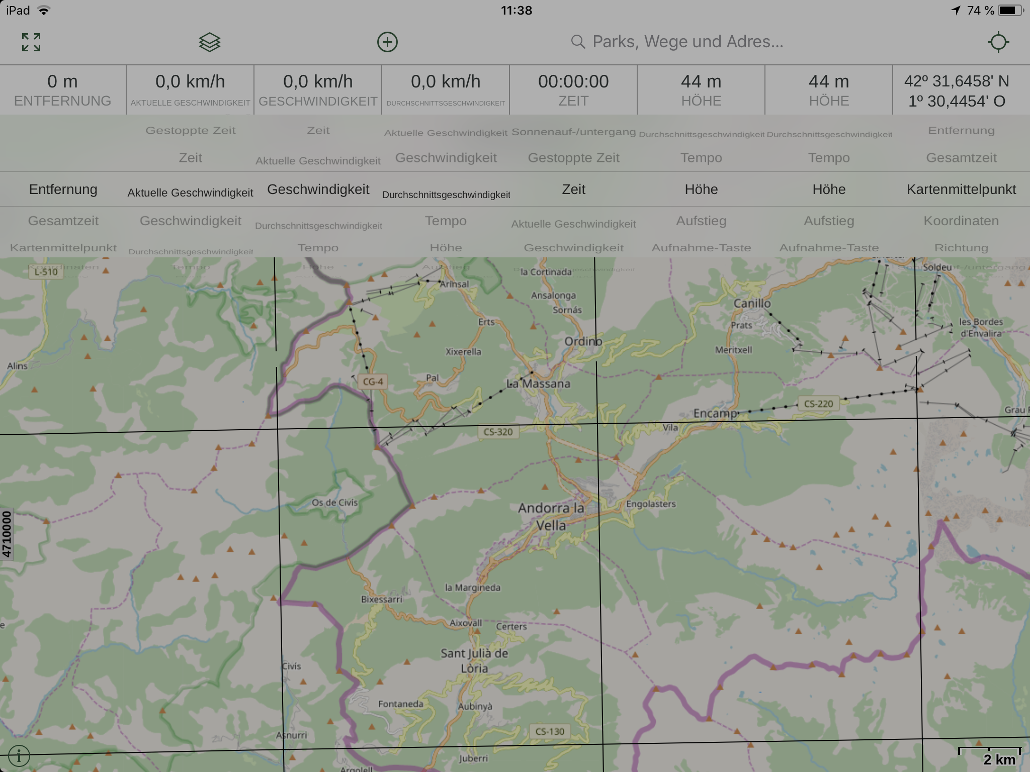 Gaia GPS - Acht frei konfigurierbare Anzeigen.