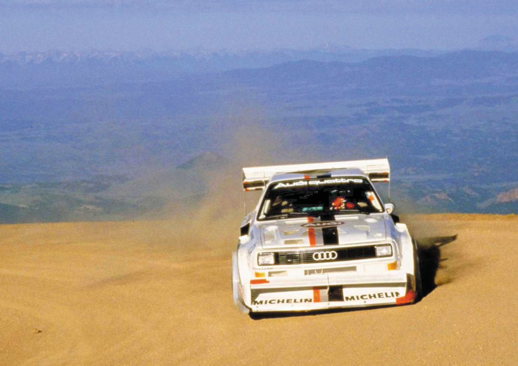 Walter Röhrl im quattro S1 auf dem Pikes Peak, 1987. © Foto: Audi