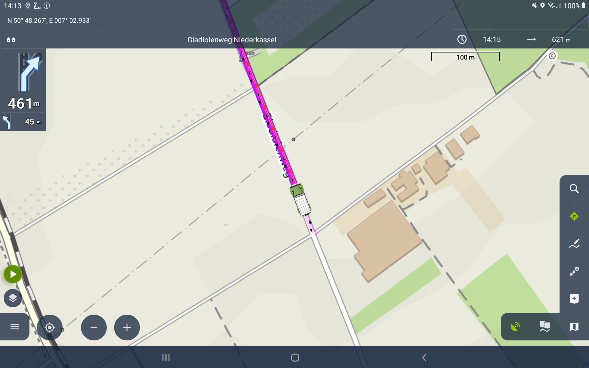 Mit der Navigations-App Locus kann ein Track in eine Turn-by-Turn-Route umgewandelt werden.