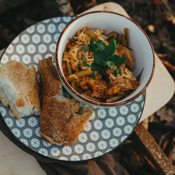 Rezept Reis-Gulasch mit Bohnen im Duch Oven