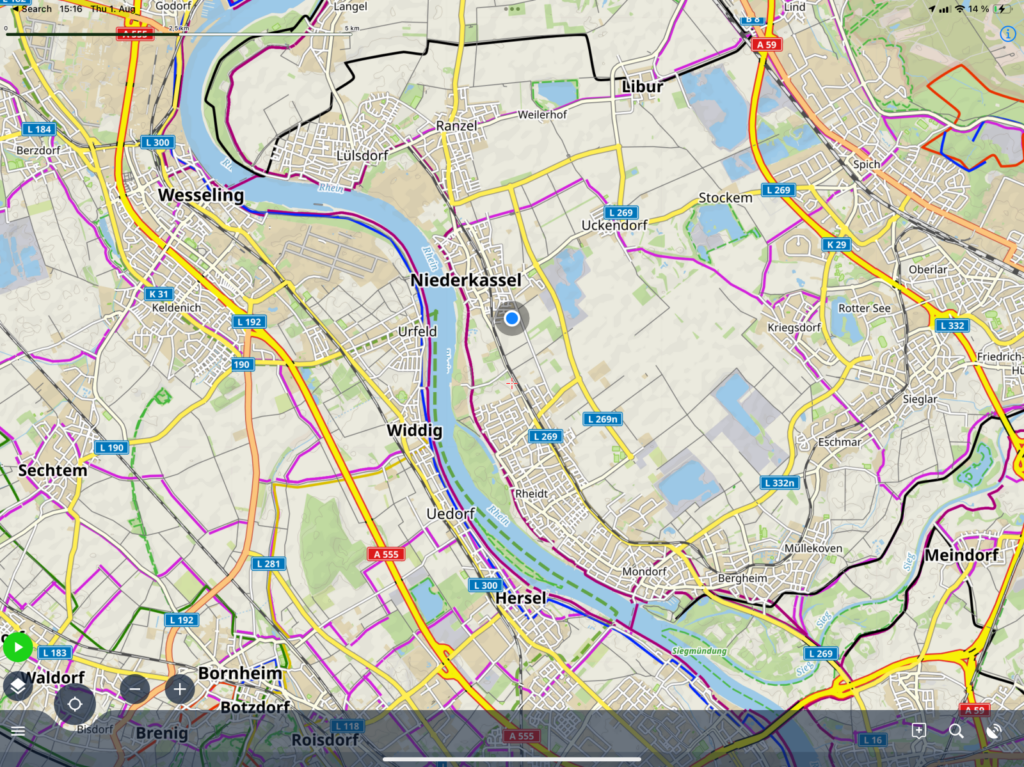 Der Locus Map LITE Kartenbildschirm sieht gewohnt aus.