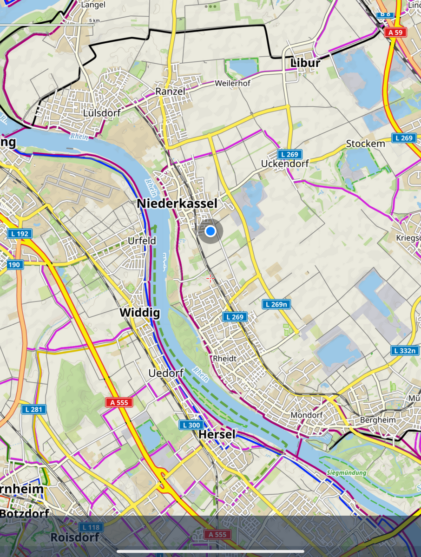 Der Locus Map LITE Kartenbildschirm sieht gewohnt aus.