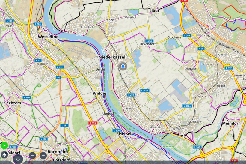 Der Locus Map LITE Kartenbildschirm sieht gewohnt aus.