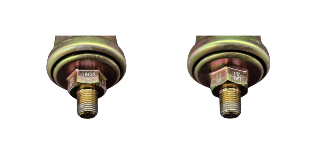 Sensoren - Öldrucksensor mit Bereichsangabe, Warndruck und Gewinde.