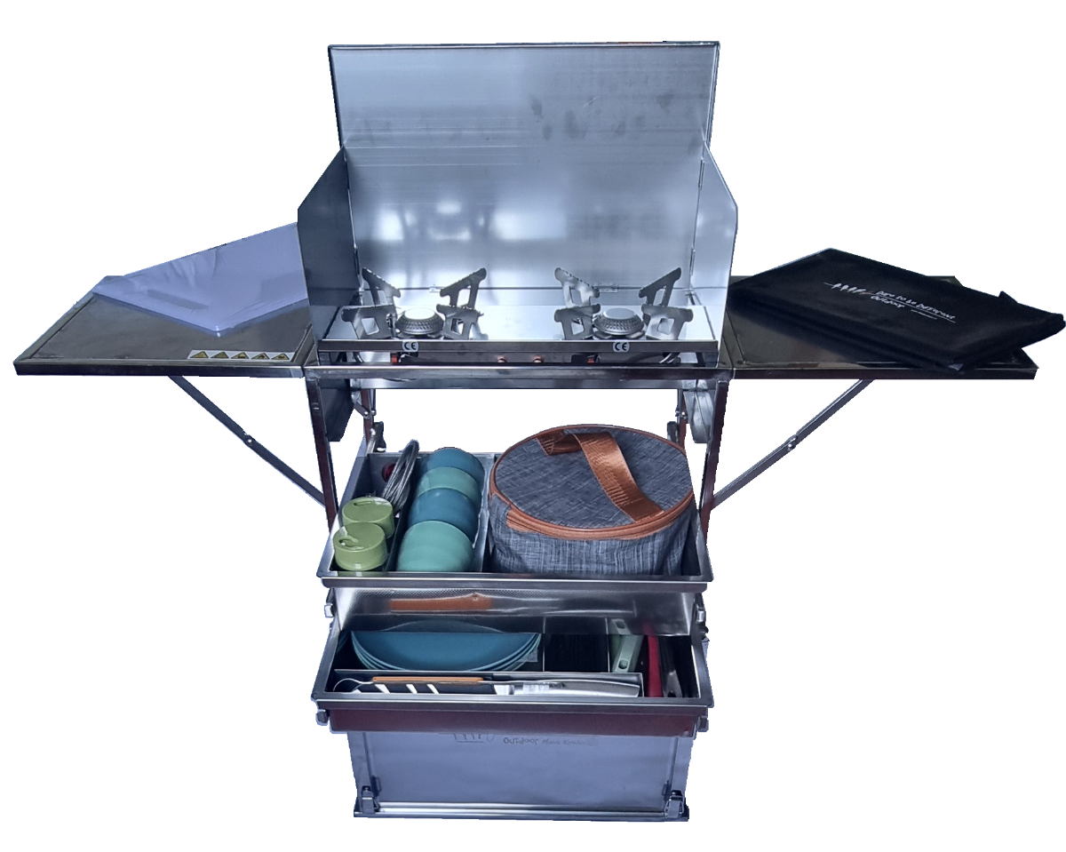 Draussen kochen ist fantastisch. Mit der Kochbox S habt ihr alles was ihr dazu braucht.