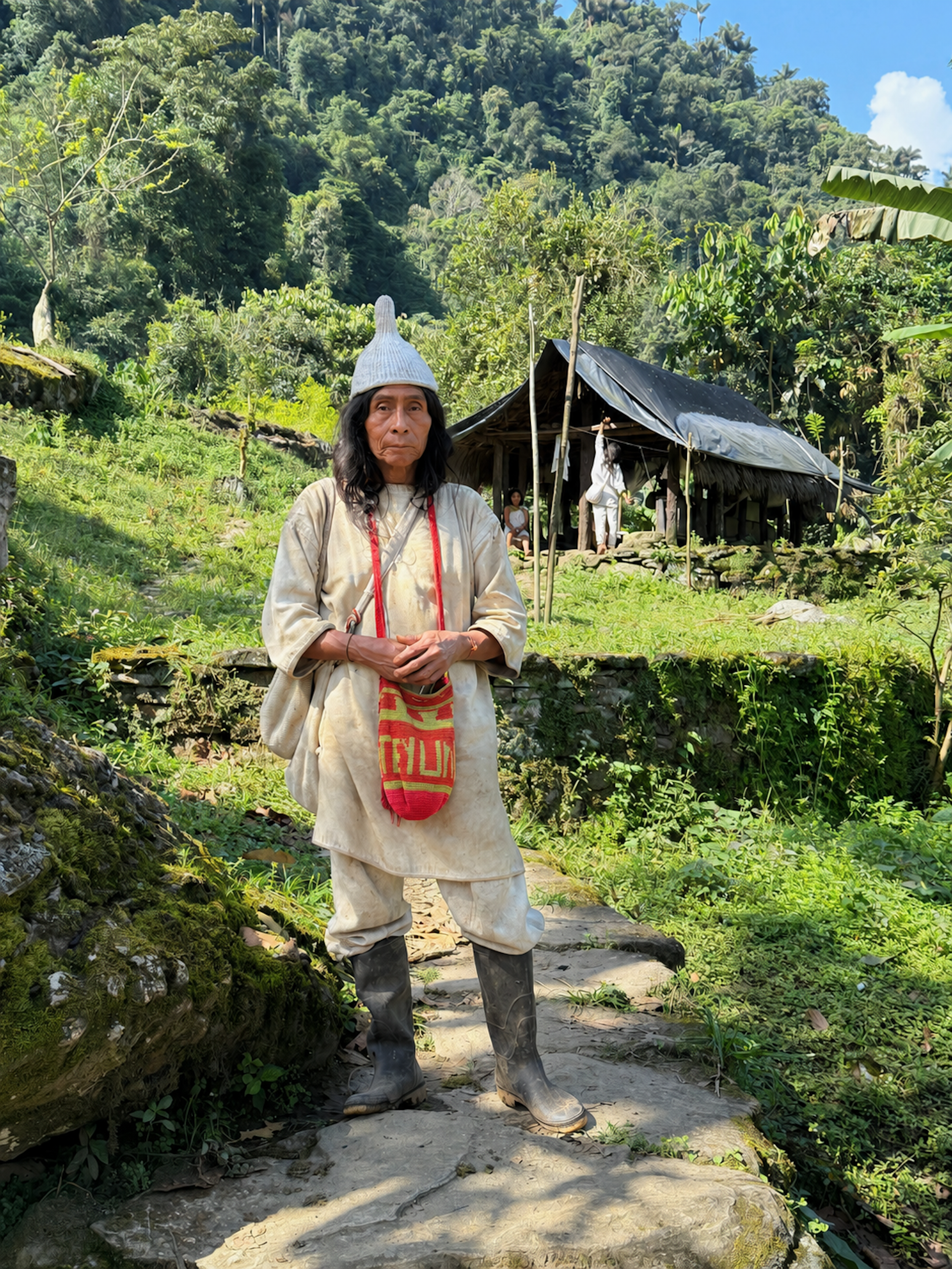 Ein indigener Hüter an der Ciudad Perdida, der Verlorenen Stadt der Tayrona-Kultur